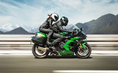 Kawasaki Ninja H2 SX, 2018, Sobrealimentado, 4k, moto esportiva, passeando juntos, Kawasaki