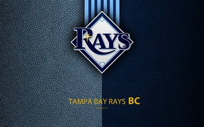 Tampa Bay Rays, 4k, American baseball club, leather texture, logo, MLB, St Petersburg, Florida, USA, Major League Baseball, emblem