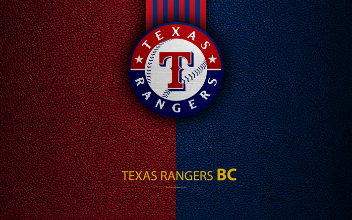 Les Rangers du Texas, 4k, American club de baseball, le cuir de texture, logo, MLB, Texas, &#233;tats-unis, de la Ligue Majeure de Baseball, embl&#232;me