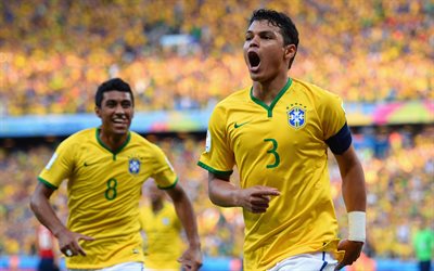 Thiago Silva, fotboll, 4k, Brasiliansk fotbollsspelare, landslaget, Brasilien, Paulinho