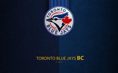toronto blue jays, 4k, american baseball club, american league, leder textur, logo, mlb, toronto, kanada, usa, major league baseball, emblem