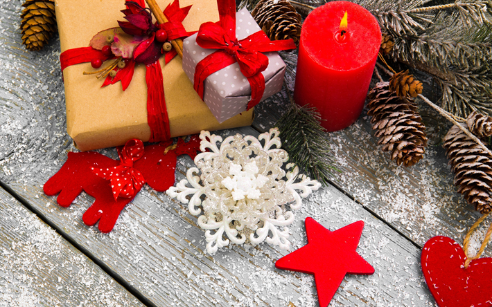 Feliz Navidad, regalos, cajas, A&#241;o Nuevo, fiesta, decoraci&#243;n, conos, Navidad