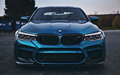 BMW M5, F90, front view, blue sedan, tuning M5, sports sedan, M Package, BMW