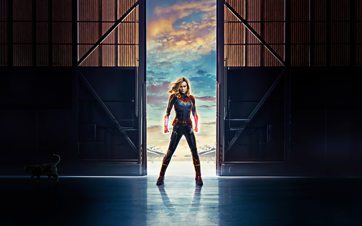 Captain Marvel, 2019, 4k, affisch, promo, kvinnan superhj&#228;lte, Brie Larson, Carol Susan Jane Danvers