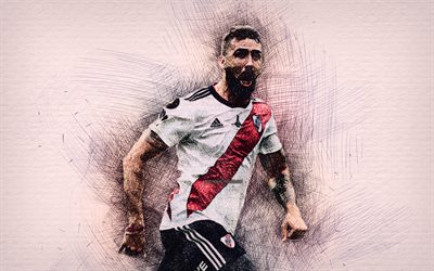 Lucas Pratto, artwork, forward, River Plate FC, soccer, Drawing Lucas Pratto, argentine footballers, Argentine Superliga, football, AAAJ