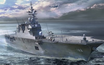 JS Ise, DDH-182, Hyuga-clase, portaaviones, Jap&#243;n Fuerza Mar&#237;tima de autodefensa, JMSDF, buque de guerra Japon&#233;s, porta-helic&#243;pteros, Jap&#243;n, dibujos de barcos