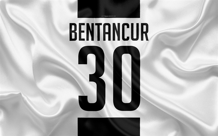 Rodrigo Bentancur, Juventus FC, T-paita, Numero 30, Serie, valkoinen musta silkki tekstuuri, Bentancur, Juve, Torino, Italia, jalkapallo