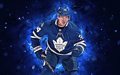 Auston Matthews, jugadores de hockey, los Toronto Maple Leafs, NHL, hockey estrellas, auston_matthews, hockey, las luces de ne&#243;n