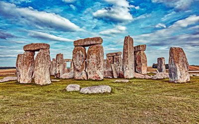 Stonehenge, HDR, english landmarks, United Kingdom, England, Stonehenge in autumn, Wiltshire, prehistoric monument