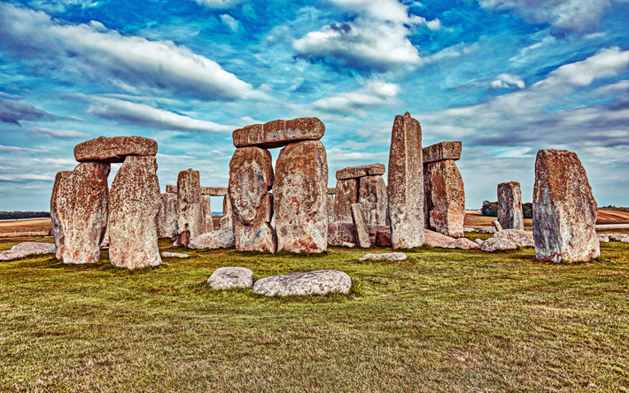 Stonehenge, HDR, inglese punti di riferimento, Regno Unito, Inghilterra, Stonehenge in autunno, Wiltshire, monumento preistorico