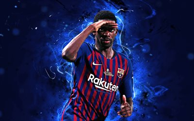 Ousmane Dembele, personal celebration, goal, Barcelona, La Liga, Dembele, FCB, Barca, football, neon lights, soccer, Barcelona FC, LaLiga