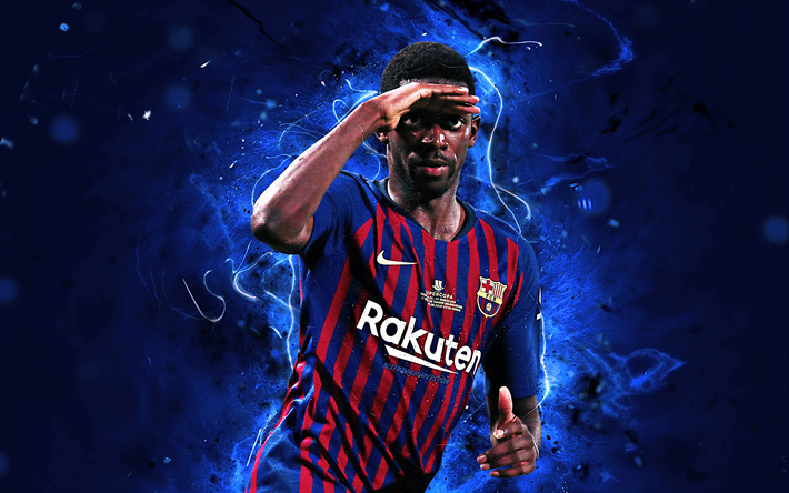Ousmane Dembele, kişisel kutlama, gol, Barcelona, UEFA, Dembele, FCB, Barca, futbol, neon ışıkları, FC Barcelona, LaLiga