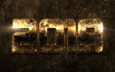 2019 year, golden metal letters, rusty letters, 2019 creative background, Happy New Year, greeting card, 2019 creative design, 2019 concepts, metalic texture