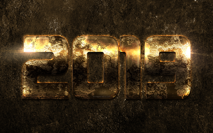 2019 year, golden metal letters, rusty letters, 2019 creative background, Happy New Year, greeting card, 2019 creative design, 2019 concepts, metalic texture