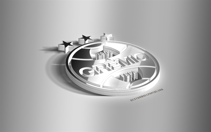 Gremio FC, 3D-teräs logo, Brasilialainen jalkapalloseura, 3D-tunnus, Porto Alegre, Rio Grande do Sulin osavaltiossa, Brasilia, Gremio metalli-tunnus, Serie, jalkapallo, luova 3d art