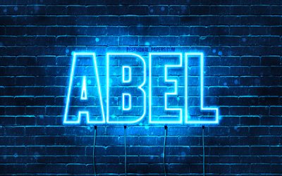 Abel, 4k, les papiers peints avec les noms, le texte horizontal, Abel nom, bleu n&#233;on, une photo avec le nom Abel