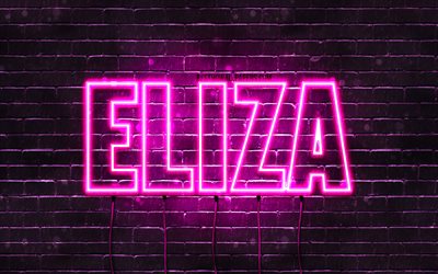 إليزا, 4k, خلفيات أسماء, أسماء الإناث, إليزا اسم, الأرجواني أضواء النيون, نص أفقي, صورة مع إليزا اسم