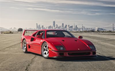 Ferrari F40, estacionamento, supercarros, retro carros, vermelho F40, carros italianos, Ferrari