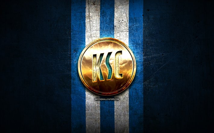 Karlsruhe FC, ouro logotipo, Bundesliga 2, metal azul de fundo, futebol, Karlsruher SC, alem&#227;o clube de futebol, Karlsruhe logotipo, Alemanha