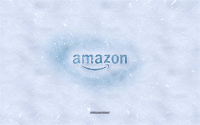 amazon-logo, winter-konzepte, schnee, beschaffenheit, hintergrund -, amazon-emblem, winter-kunst, amazon