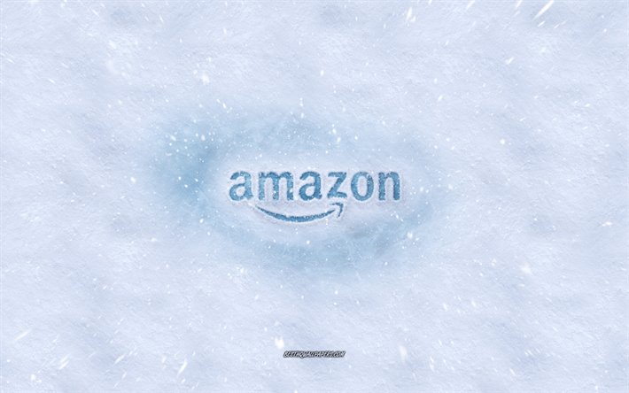 Amazon logotipo, invierno conceptos, la textura de la nieve, la nieve de fondo, Amazon emblema, de invierno, de arte, de Amazon