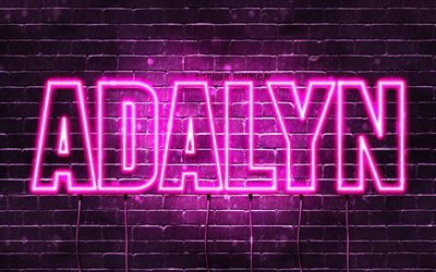 Adalyn, 4k, wallpapers with names, female names, Adalyn name, purple neon lights, horizontal text, picture with Adalyn name