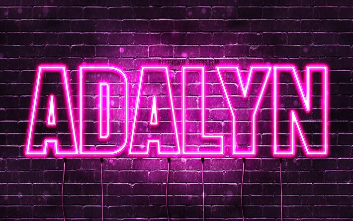 Adalyn, 4k, pap&#233;is de parede com os nomes de, nomes femininos, Adalyn nome, roxo luzes de neon, texto horizontal, imagem com Adalyn nome