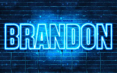 Brandon, 4k, wallpapers with names, horizontal text, Brandon name, blue neon lights, picture with Brandon name