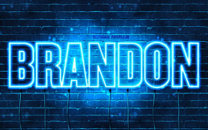 Brandon, 4k, pap&#233;is de parede com os nomes de, texto horizontal, Brandon nome, luzes de neon azuis, imagem com Brandon nome