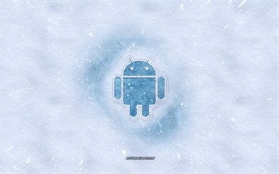 Logotipo de Android, en invierno, los conceptos, la textura de la nieve, la nieve de fondo, Android con el emblema de invierno de arte, Android