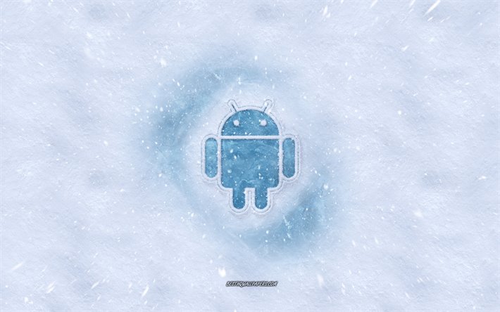 Android-logo, talvi k&#228;sitteit&#228;, lumen rakenne, lumi tausta, Android tunnus, talven taidetta, Android