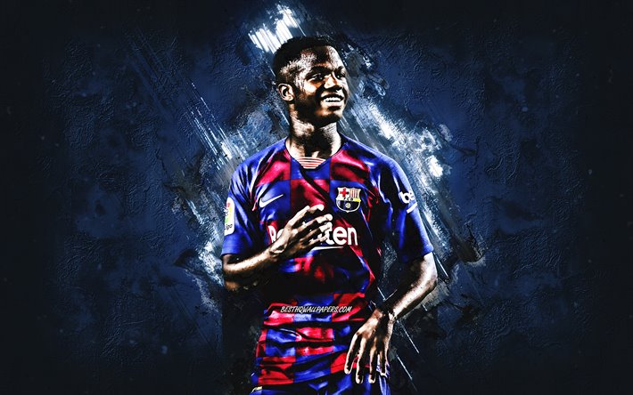 Ansu Fati, Spanish football player, FC Barcelona, portrait, blue stone background, La Liga, Spain, Catalonia, football