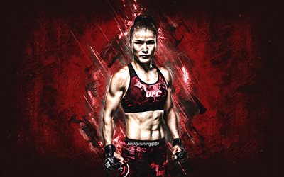 Weili Zhang, UFC, MMA, Chinese fighter, burgundy stone background, portrait, Ultimate Fighting Championship