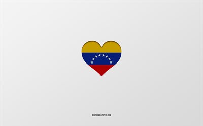Eu amo a Venezuela, pa&#237;ses da Am&#233;rica do Sul, Venezuela, fundo cinza, cora&#231;&#227;o da bandeira da Venezuela, pa&#237;s favorito, Amor &#224; Venezuela