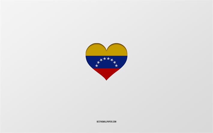 Amo venezuela, paesi del Sud America, Venezuela, sfondo grigio, cuore bandiera Venezuela, paese preferito, Amore Venezuela
