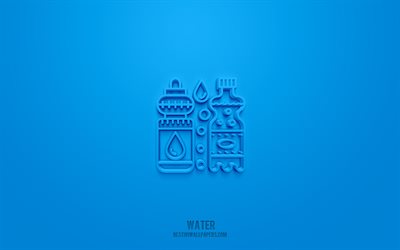 Ic&#244;ne 3D d’eau, fond bleu, symboles 3D, eau, ic&#244;nes de boissons, ic&#244;nes 3D, signe d’eau, ic&#244;nes 3D de boissons
