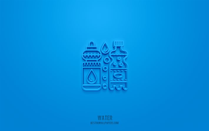 رمز الماء 3d, الخلفية الزرقاء, رموز ثلاثية الأبعاد, الماء, رموز المشروبات, أيقونات ثلاثية الأبعاد, علامة الماء, المشروبات 3d الرموز