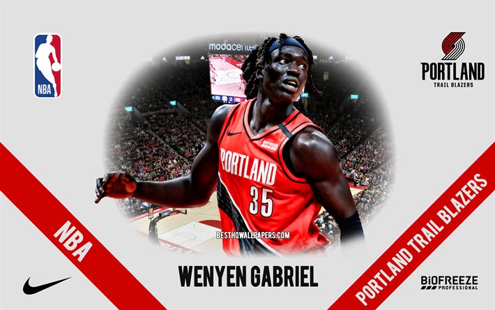 Wenyen Gabriel, Portland Trail Blazers, American Basketball Player, NBA, portrait, USA, basket, Moda Center, Portland Trail Blazers logo