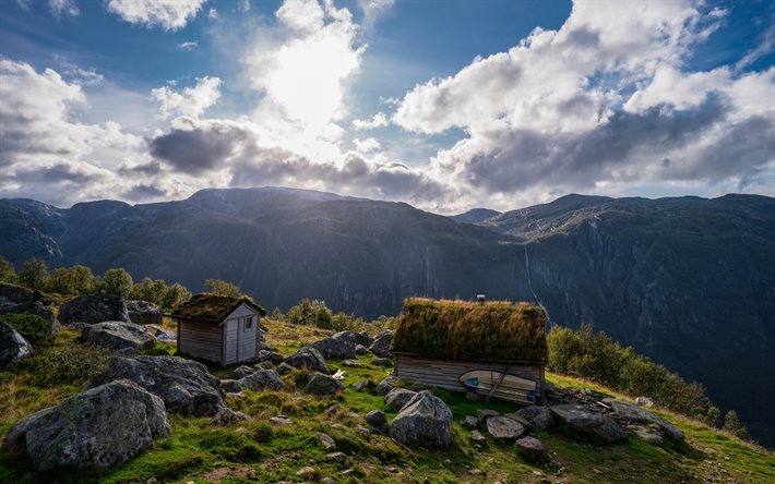 Parque Nacional Folgefonna, 4k, ver&#227;o, montanhas, Noruega, Europa, bela natureza