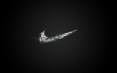 Logotipo de Nike, fondo negro, logotipo de agua de Nike, salpicaduras de agua, Nike, logotipo creativo