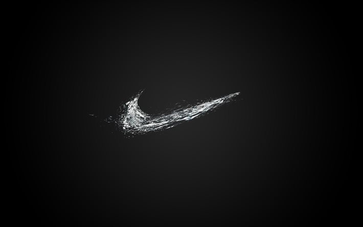 Nike-logotyp, svart bakgrund, Nike-vattenlogotyp, vattenst&#228;nk, Nike, kreativ logotyp