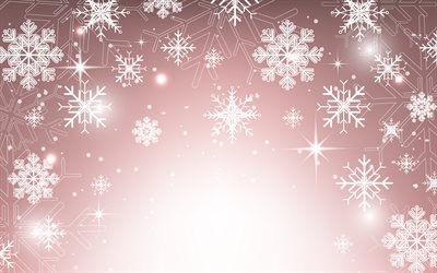 brown background with white snowflakes, 4k, Christmas texture, background with snowflakes, Christmas background, white snowflakes, winter background, winter texture