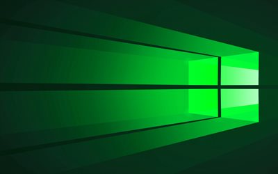 Windows 10 yeşil logo, Windows ışık logosu, Windows 10 logosu, yeşil ışık ışınları, Windows