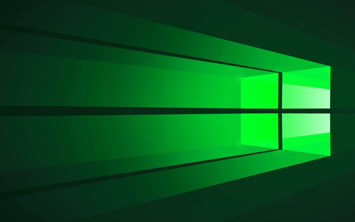 Logo vert Windows 10, logo lumineux Windows, logo Windows 10, faisceaux lumineux verts, Windows