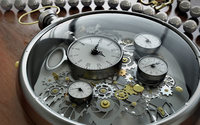 clockwork, 4K, 3D art, watch, chronometer, mechanism, gears, clocks