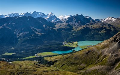 Grisons, 4k, montagnes, lac, belle nature, Alpes, Suisse, Europe