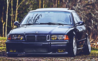 BMW M3, 4k, E36, viritys, musta bmw e36, saksalaiset autot, BMW