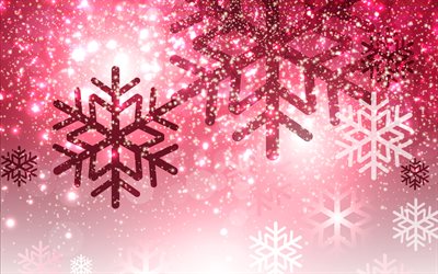 Red Christmas background, 4k, Happy New Year, background with red snowflakes, glitter Christmas texture, Red snowflakes background