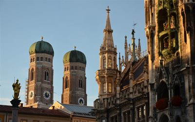 Munich, soir, coucher du soleil, Munich Frauenkirche, paysage urbain de Munich, Bavi&#232;re, Allemagne
