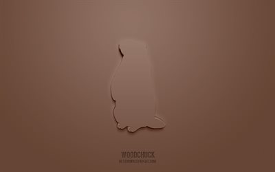 Woodchuck 3d icon, brown background, 3d symbols, Woodchuck, Animals icons, 3d icons, Woodchuck sign, Animals 3d icons